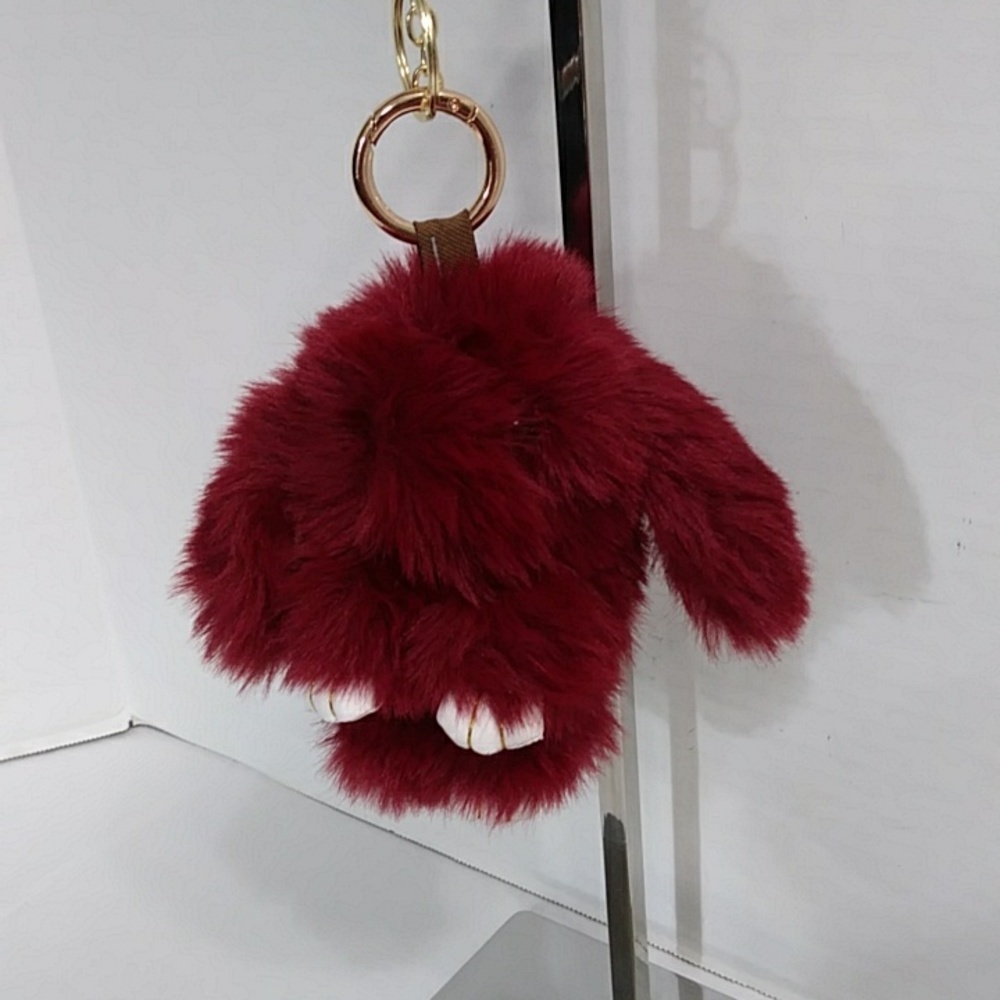 Luxe Burgundy Furry Long Eared Bunny Bag Charm *NWOT* - Picture 4 of 5